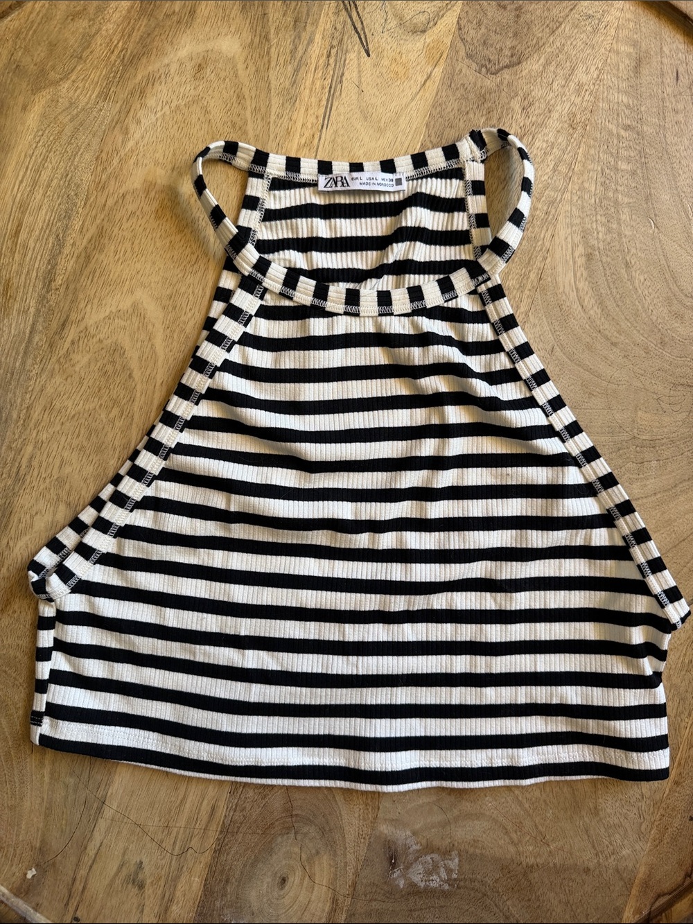 ZARA Black and White Striped Ribbed Halter Crop Tank